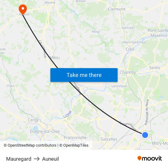 Mauregard to Auneuil map