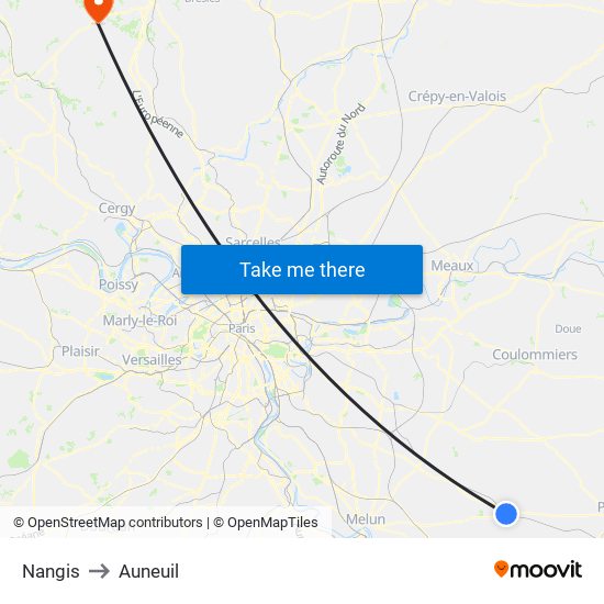 Nangis to Auneuil map