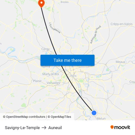 Savigny-Le-Temple to Auneuil map