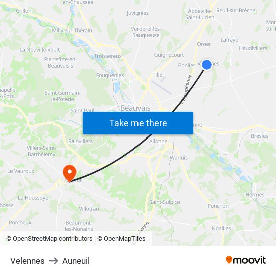 Velennes to Auneuil map