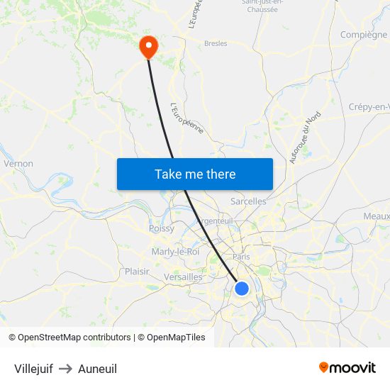 Villejuif to Auneuil map