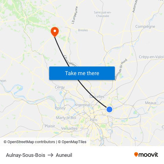 Aulnay-Sous-Bois to Auneuil map