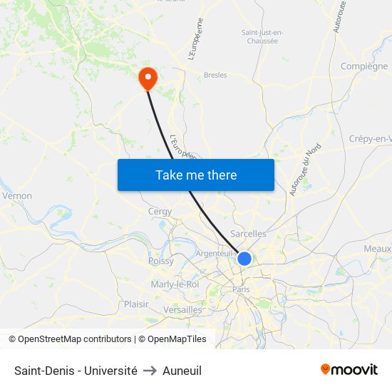 Saint-Denis - Université to Auneuil map