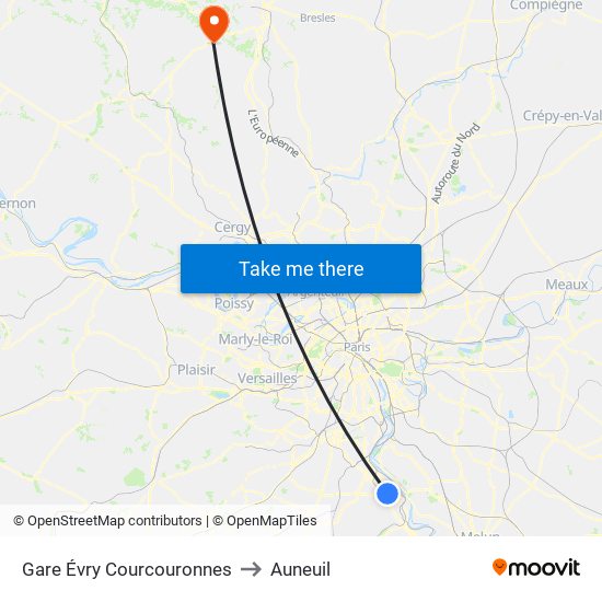 Gare Évry Courcouronnes to Auneuil map