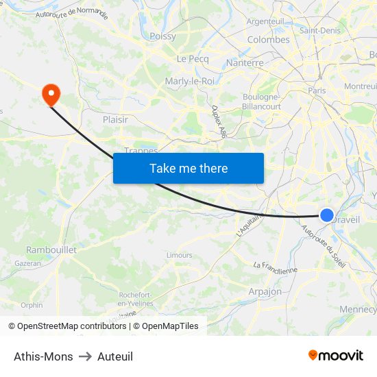 Athis-Mons to Auteuil map