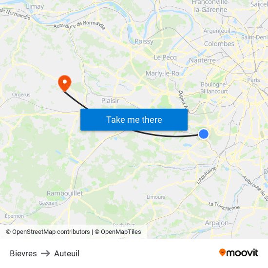 Bievres to Auteuil map
