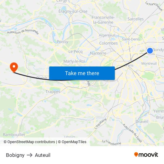 Bobigny to Auteuil map
