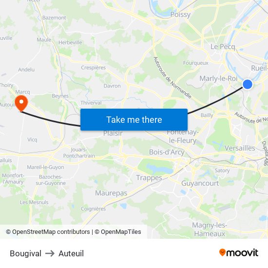 Bougival to Auteuil map