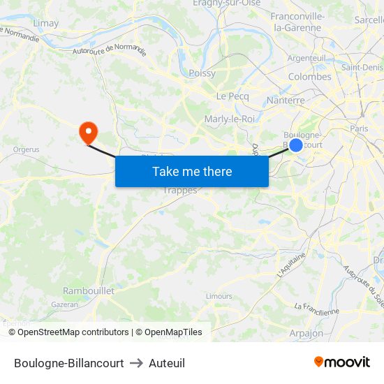 Boulogne-Billancourt to Auteuil map