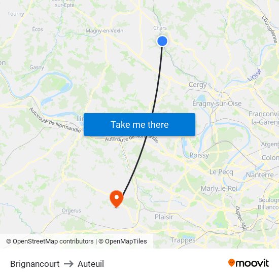 Brignancourt to Auteuil map