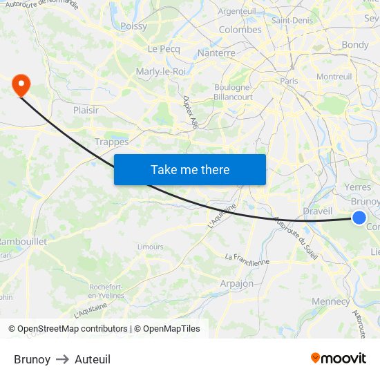 Brunoy to Auteuil map