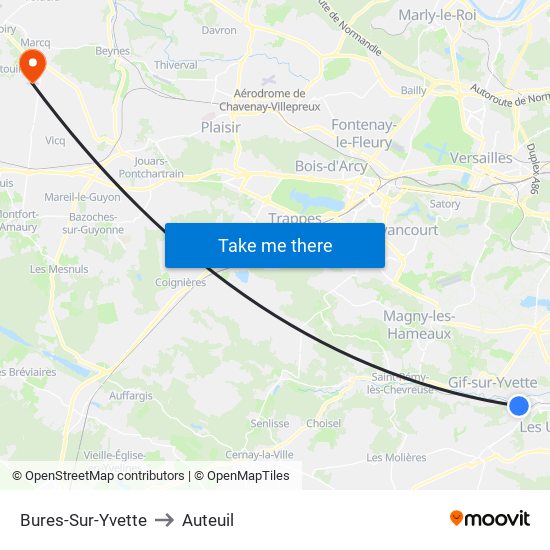 Bures-Sur-Yvette to Auteuil map