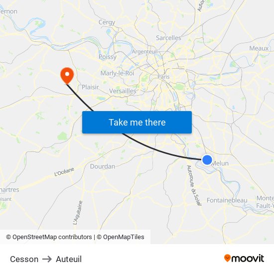 Cesson to Auteuil map