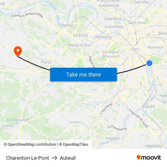 Charenton-Le-Pont to Auteuil map