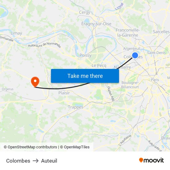 Colombes to Auteuil map
