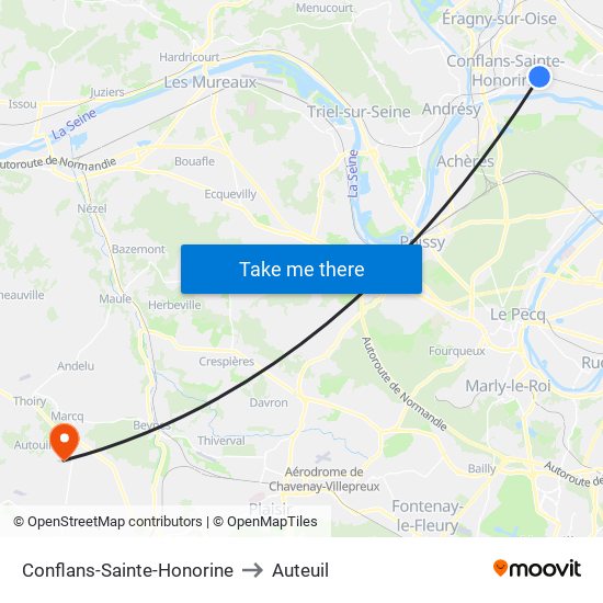 Conflans-Sainte-Honorine to Auteuil map