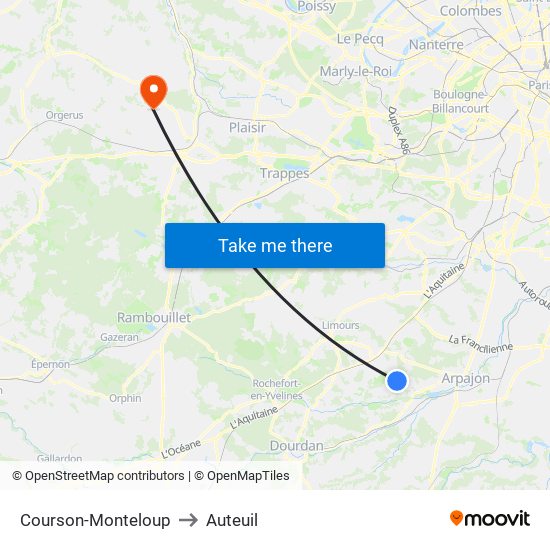 Courson-Monteloup to Auteuil map