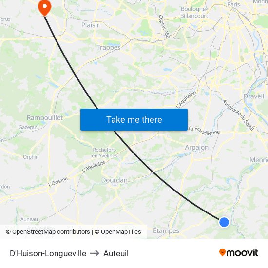 D'Huison-Longueville to Auteuil map