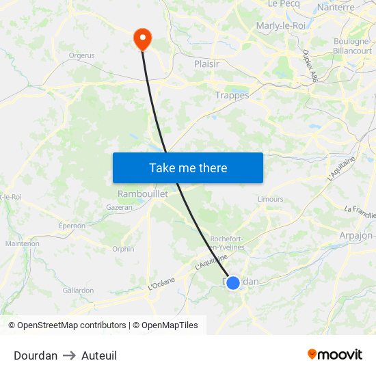 Dourdan to Auteuil map