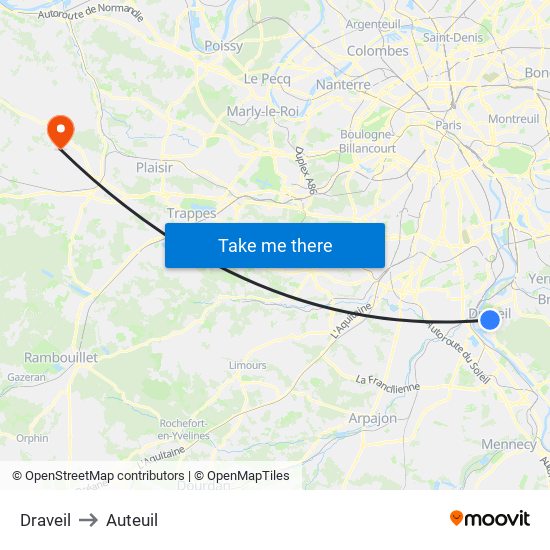 Draveil to Auteuil map