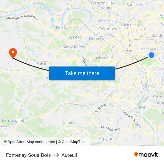 Fontenay-Sous-Bois to Auteuil map