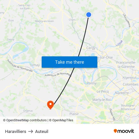 Haravilliers to Auteuil map