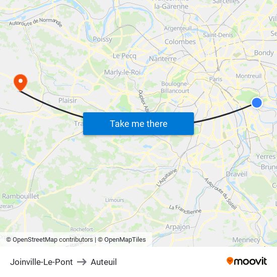 Joinville-Le-Pont to Auteuil map
