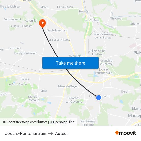 Jouars-Pontchartrain to Auteuil map