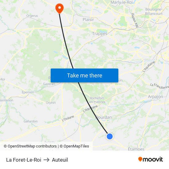 La Foret-Le-Roi to Auteuil map