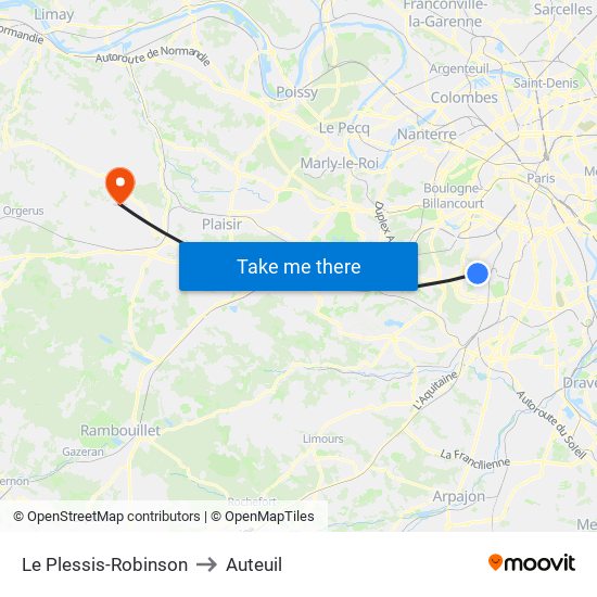Le Plessis-Robinson to Auteuil map