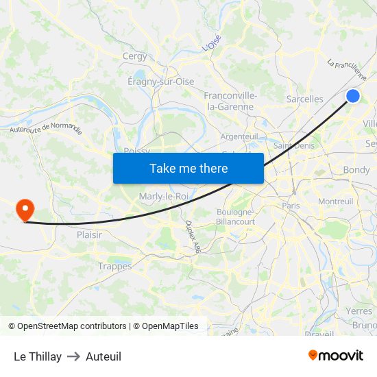 Le Thillay to Auteuil map