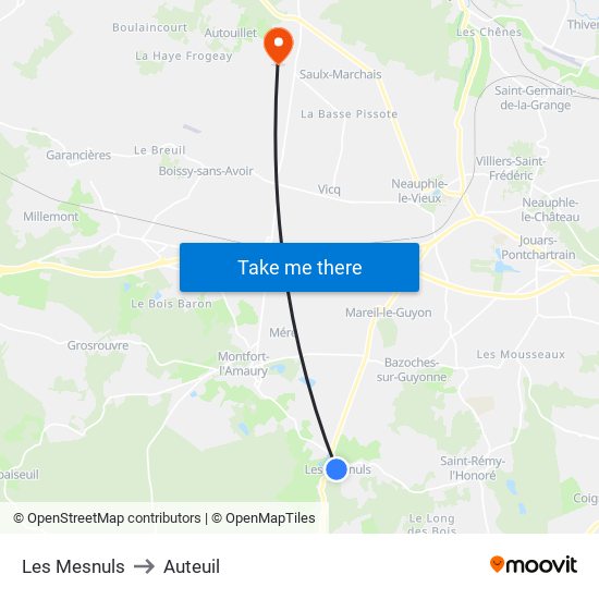 Les Mesnuls to Auteuil map