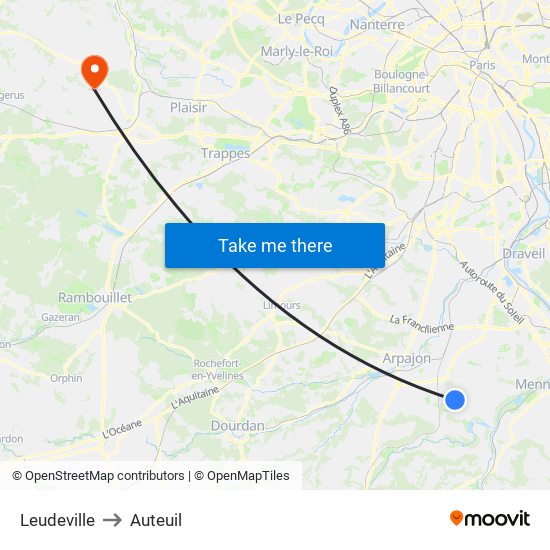 Leudeville to Auteuil map