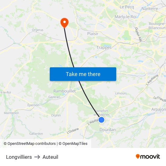 Longvilliers to Auteuil map