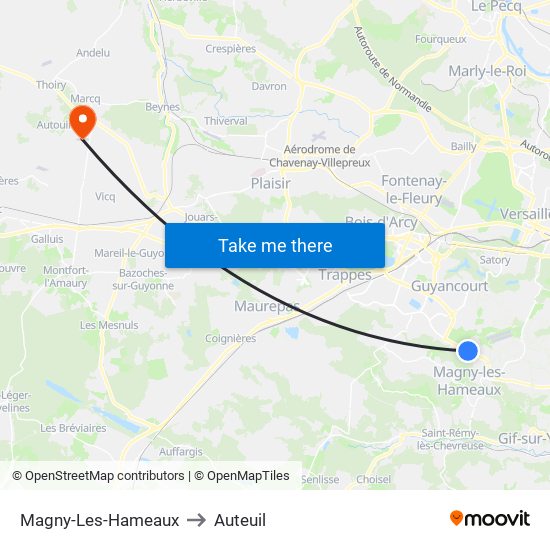 Magny-Les-Hameaux to Auteuil map