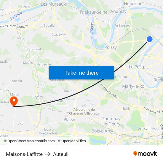 Maisons-Laffitte to Auteuil map