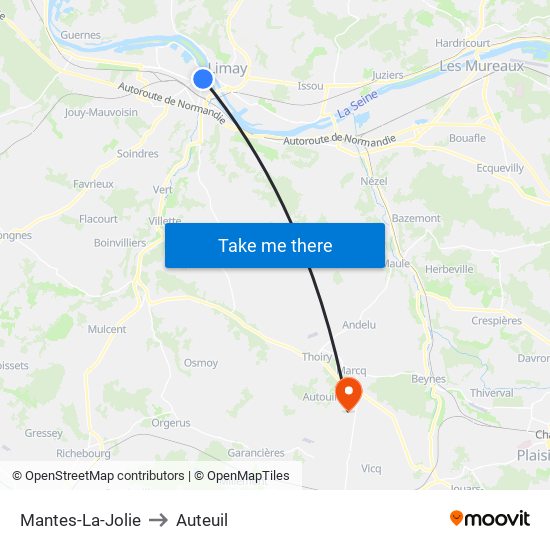 Mantes-La-Jolie to Auteuil map
