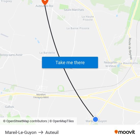 Mareil-Le-Guyon to Auteuil map