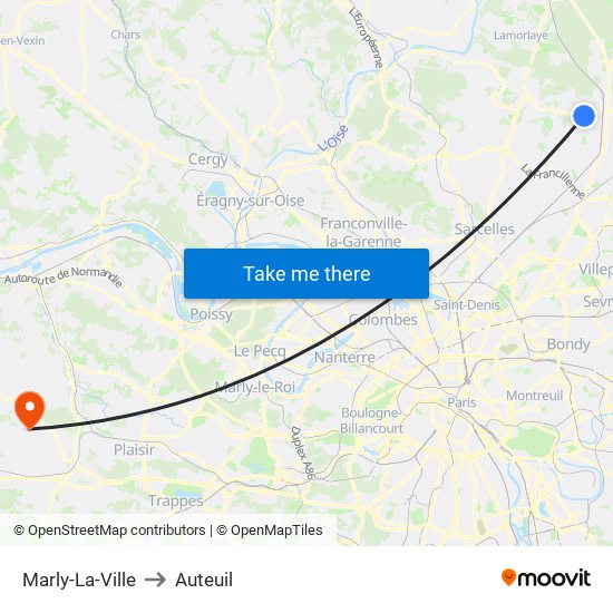 Marly-La-Ville to Auteuil map