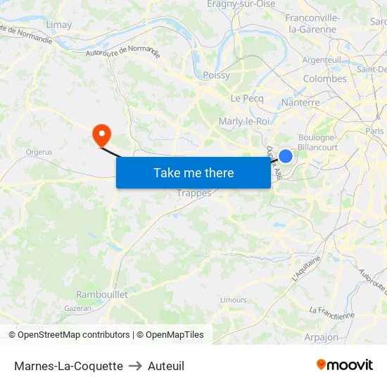 Marnes-La-Coquette to Auteuil map
