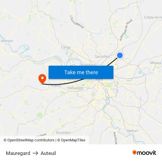 Mauregard to Auteuil map
