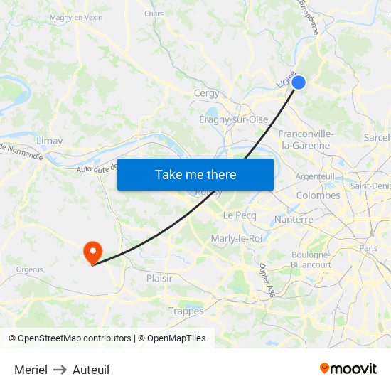 Meriel to Auteuil map