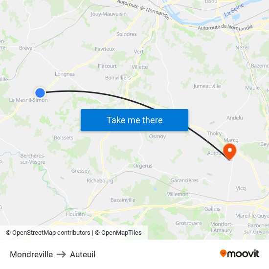 Mondreville to Auteuil map