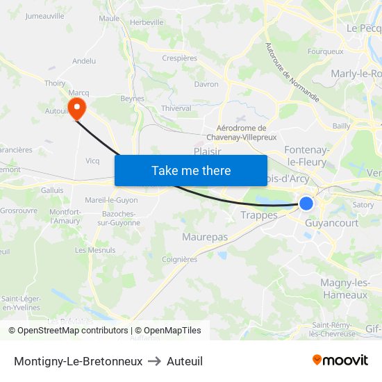 Montigny-Le-Bretonneux to Auteuil map