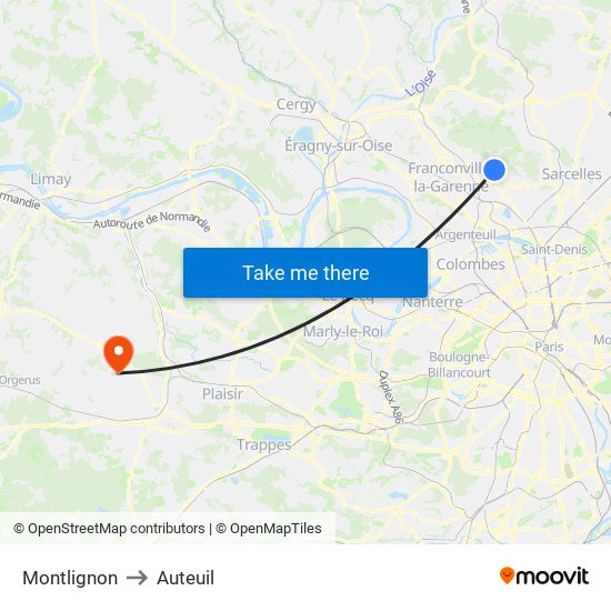 Montlignon to Auteuil map
