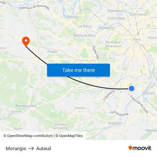 Morangis to Auteuil map