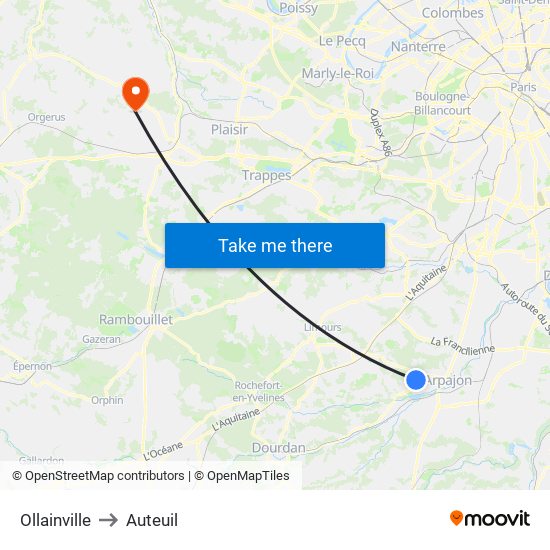 Ollainville to Auteuil map