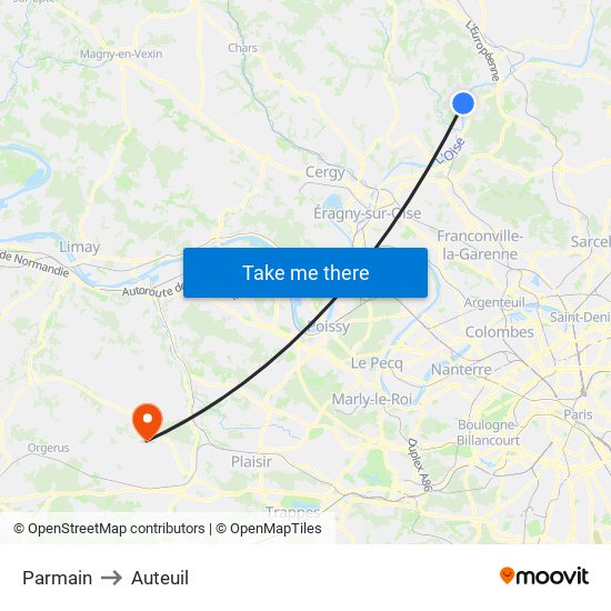 Parmain to Auteuil map