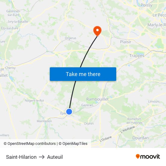 Saint-Hilarion to Auteuil map