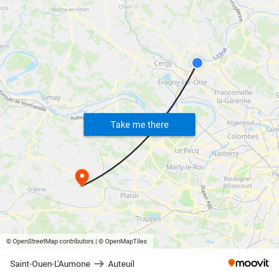 Saint-Ouen-L'Aumone to Auteuil map